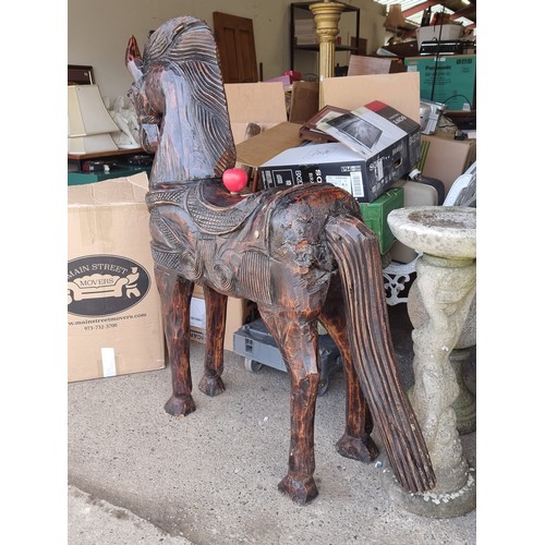 644 - Star Lot: A truly spectacular, very large wooden horse sculpture with lovely hand carved detail to f... 