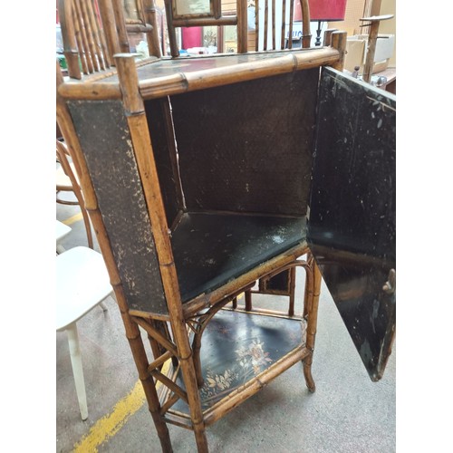 428 - A beautiful late 19th century bamboo and chinoiserie corner hall stand with mirrors to top. Features... 