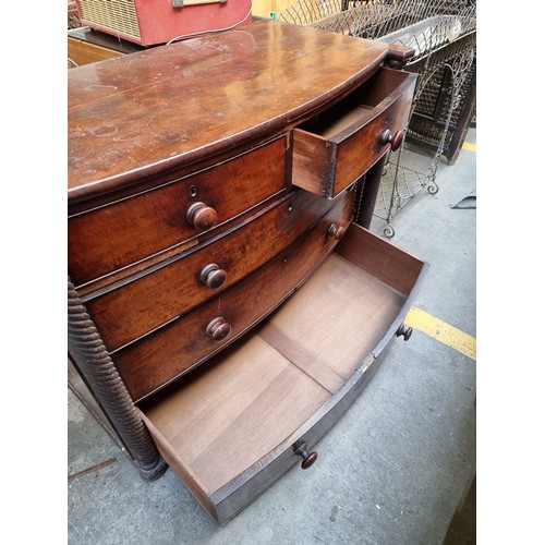 419 - Star Lot : A fabulous Irish bow-fronted chest of drawers with rope twist detailing to sides and five... 