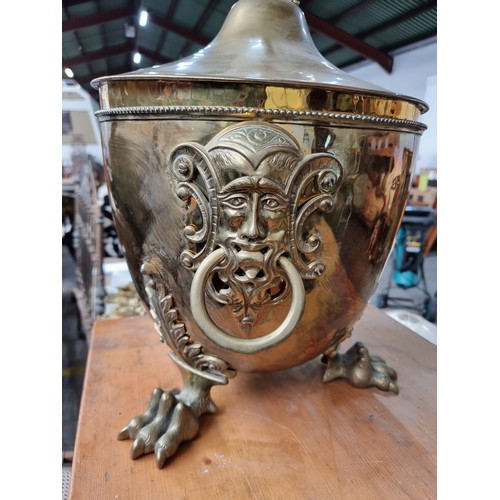 466 - Star Lot : A large stunning Irish  19th century lidded brass coal scuttle / bucket. Featuring fabulo... 