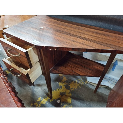 373 - A fabulous mid century style corner/hall table with two drawers single shelf to side. With a great a... 