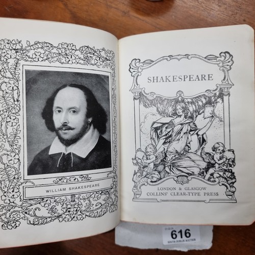 616 - A wonderful antique handback book titled ' The Complete Works of William Shakespeare' by Sir Henry I... 