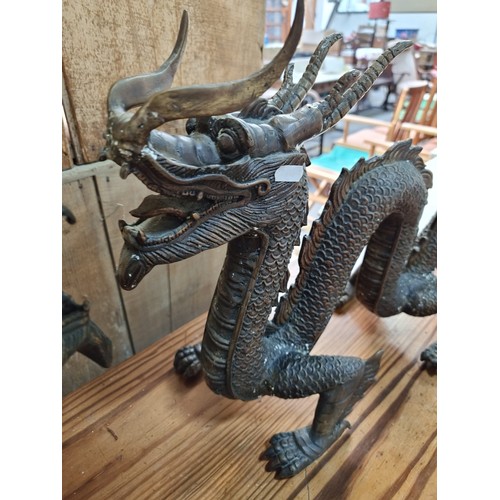 447 - Star Lot: A pair of absolutely fabulous large vintage bronze /brass Chinese Lung dragons. These have... 