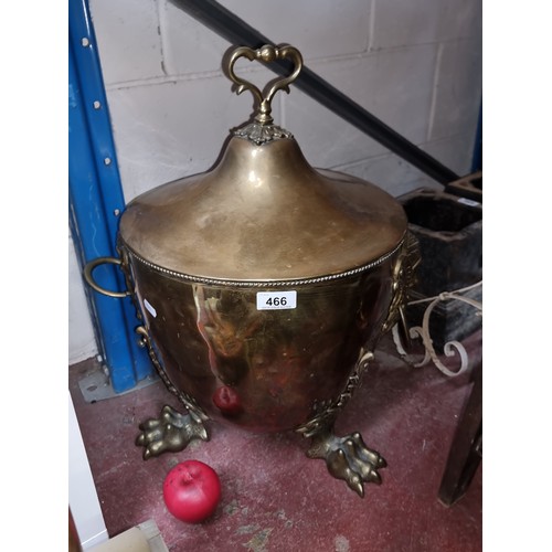 466 - Star Lot : A large stunning Irish  19th century lidded brass coal scuttle / bucket. Featuring fabulo... 