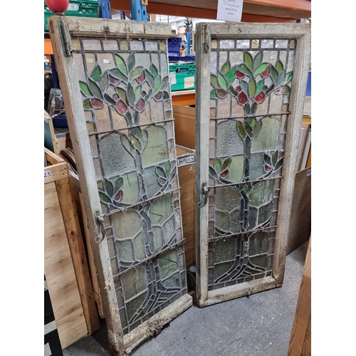 440 - Star Lot. A fantastic pair of large Victorian arts and crafts stained glass windows featuring a beau... 