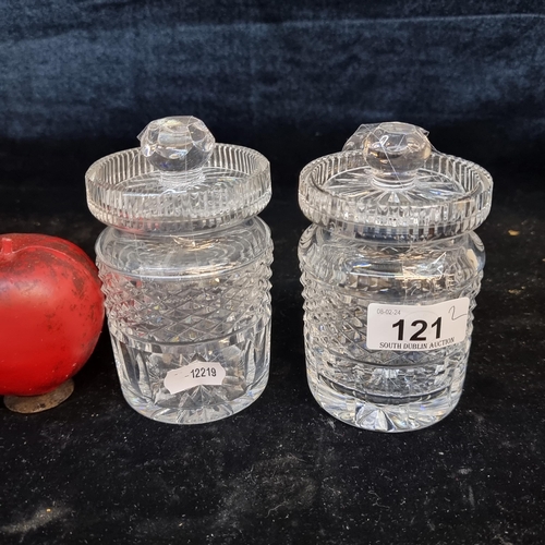 121 - Two fabulous Waterford Crystal preserve jars. Jam and marmalade. In very good condition.