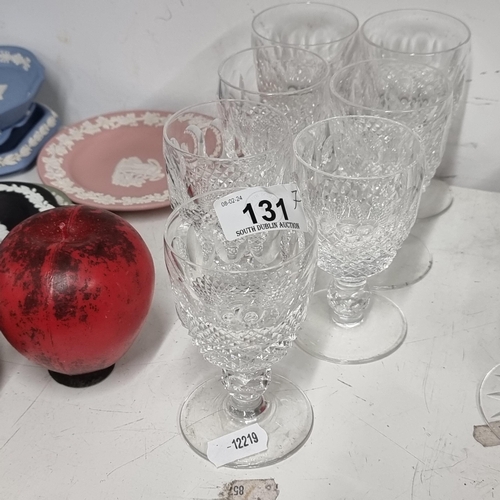 131 - Seven Waterford Crystal Colleen stemmed glasses. All in good condition with acid marks to base.