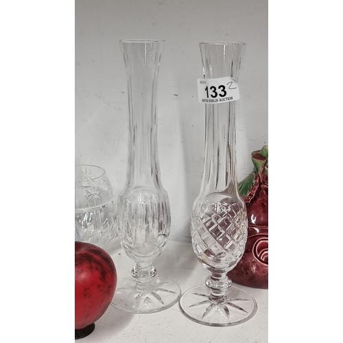 133 - Two attractive tall Waterford Crystal bud vases. In good order.