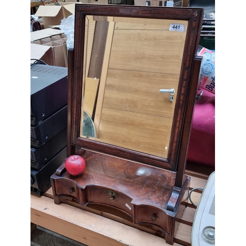 441 - Star Lot : An unusual shaped  handsome antique Edwardian mahogany dressing table mirror featuring st... 