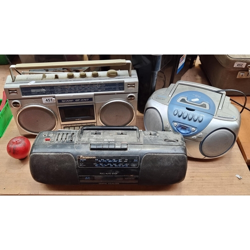 451 - Three stereo items including a Sharp GF-4747E stereo radio - tape recorder , an Alba potable CD radi... 