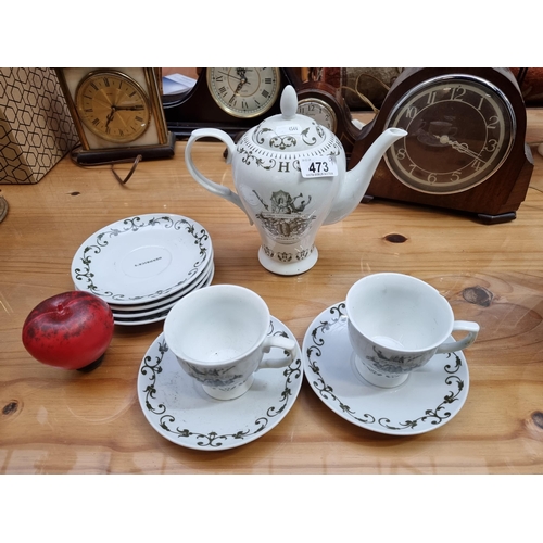 473 - A Hendrick's gin branded coffee set including coffee pot, coffee cups and saucers.