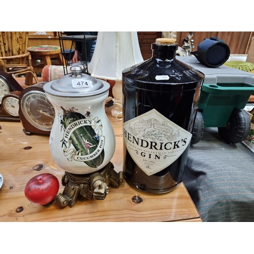 474 - Two collectable Hendrick's gin branded items including a super large 6L gin bottle and a porcelain l... 