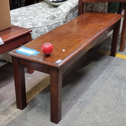 491 - A handsome solid mahogany hall bench. Approx 5 feet long.