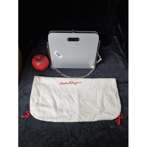 503 - Star Lot : A  rare Salvatore Ferragamo designer Gancini aluminum square box handbag. Features an unu... 