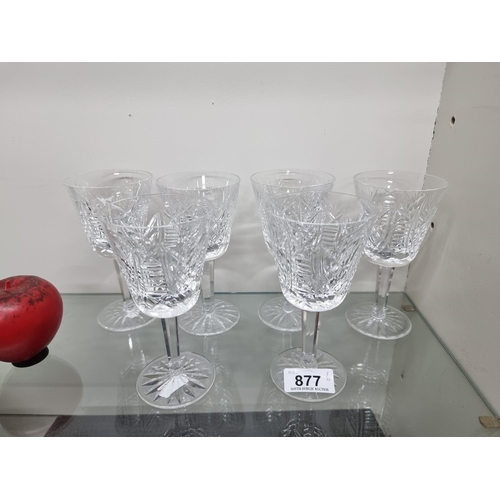 877 - A striking set of six Waterford Crystal stemmed wine glasses in the Clare pattern. All in great cond... 