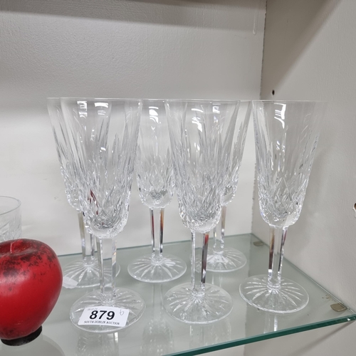 879 - Star Lot : A fabulous set of six Waterford Crystal champagne flutes in the Lismore pattern. All in e... 