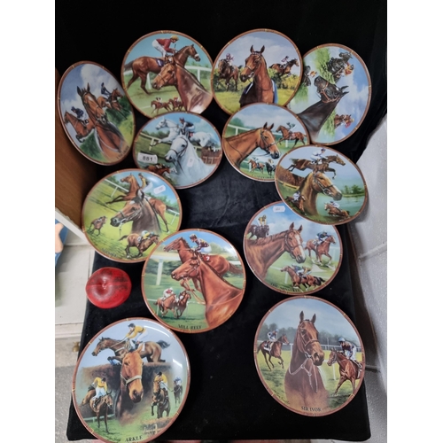 881 - Set of 12 Royal Worchester fine English Porcelain side plates. All with famous race horses.  IN VGC