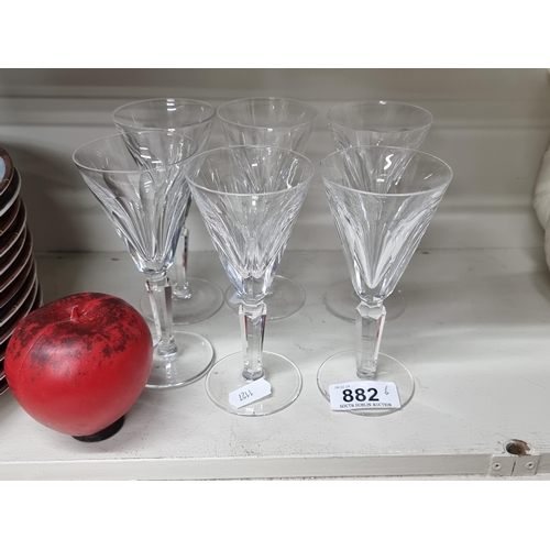 882 - A set of six Waterford Crystal stemmed drinking glasses. Etched to base in VGC