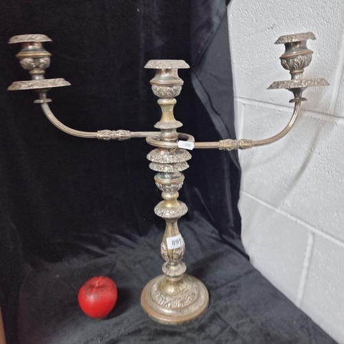 895 - A magnificent large three brand silver plated candelabra featuring beautiful intricate stroll detail... 