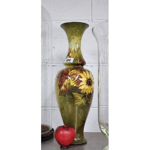 900 - A striking large antique  Doulton Lambeth ceramic vase with hand painted sunflower pattern and duck ... 