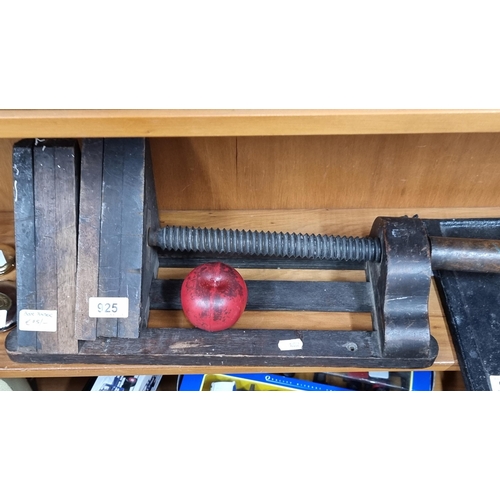 925 - A very handsome antique solid oak book press / binder.