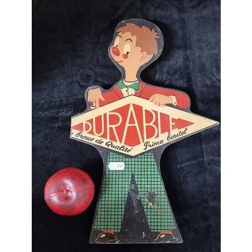 903 - An original vintage fun wooden Belgian showcard for Durable.