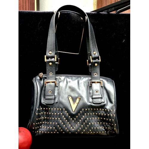 1021 - Star Lot : An elegant Italian Valentino black leather handbag featuring gold studded detail and bran... 