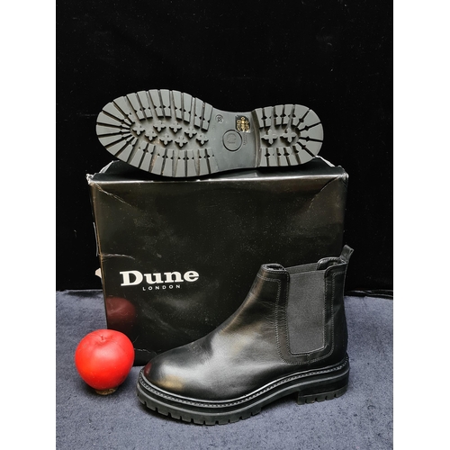 1026 - A brand new pair of ladies Dune black leather Chelsea chunky boots. Size EU 38. In original