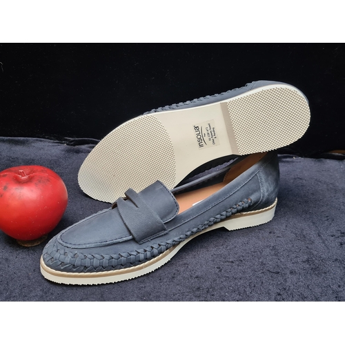 1028 - A pair of brand new M&S Insolia ladies blue suede loafers. Size UK 5.5.