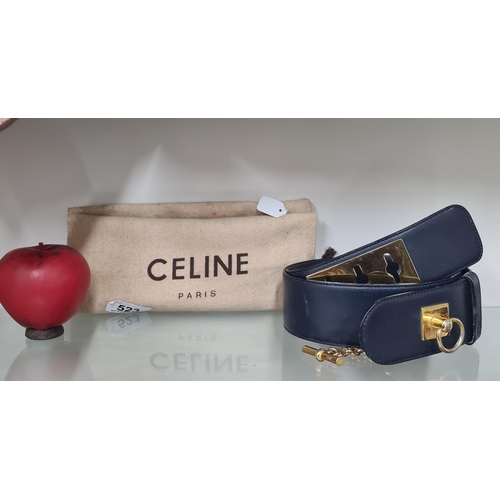 523 - A fabulous Celine Paris designer 'triomphe' navy blue leather belt with brass hardware.  really beau... 