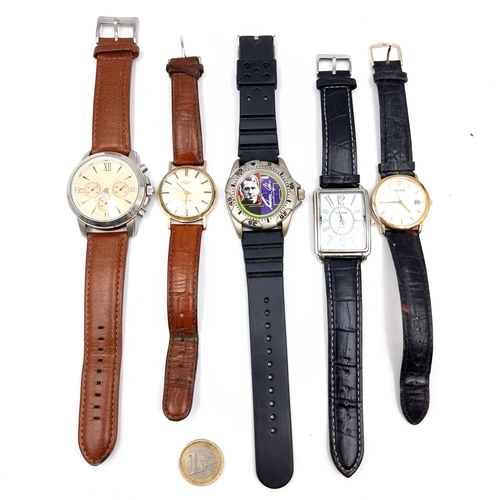 595 - A collection of five wristwatches together with associated straps, one rotary example.