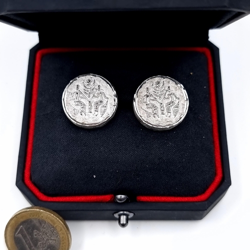 597 - A pair of Egyptian hieroglyphic silver cuff links, boxed.