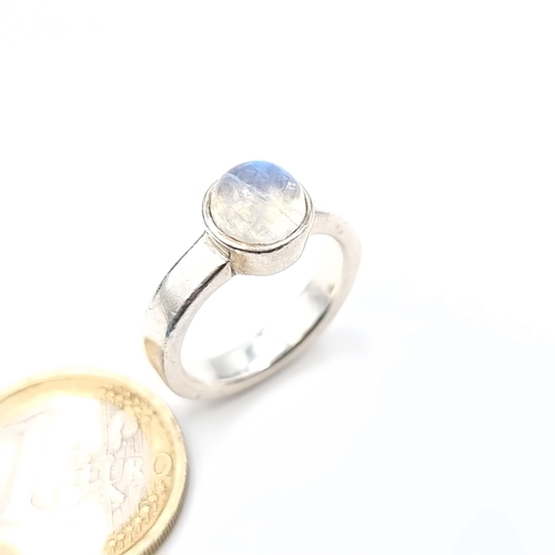 601 - An Irish silver moonstone ring, size P, weight 7.15 grams,boxed.