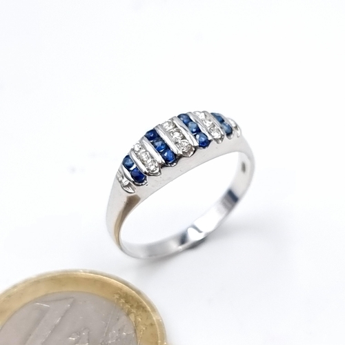 632 - Star Lot : A super pretty 18K diamond and sapphire ring, size Q, weight 2.78 grams, ring comes with ... 