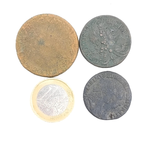 646 - Three antique coins including Irish Examples.