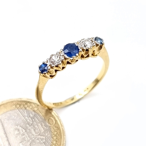 667 - Star Lot : A fine 9K gold five stone diamond and sapphire eternity ring, size O, weight 2.8 grams, b... 