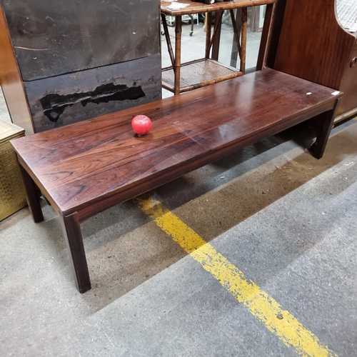 720 - A lovely low rectangular mid century wooden coffee table. Lovely grain to this will look fab polishe... 