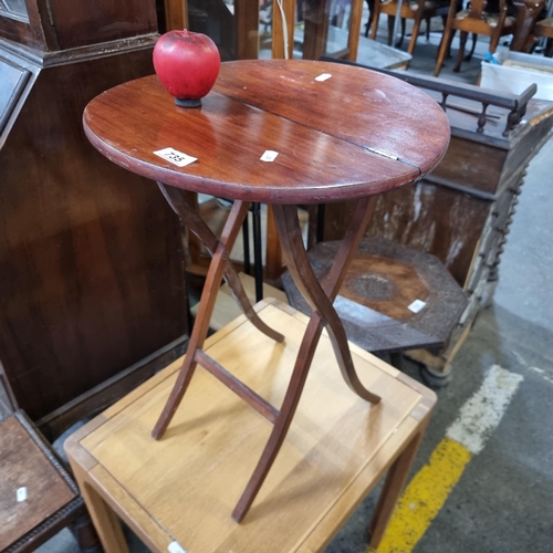 735 - A very sweet folding wooden stool with brass and wooden bracket to base to fold away.