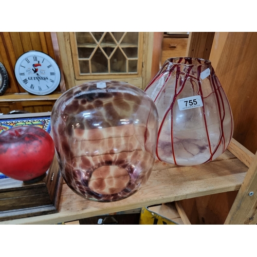 755 - Two lovely vintage hand blown decorative coloured glass pieces