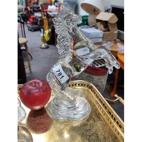 781 - A magnificent large Waterford Crystal figure of a rearing horse retaining original sticker and acid ... 