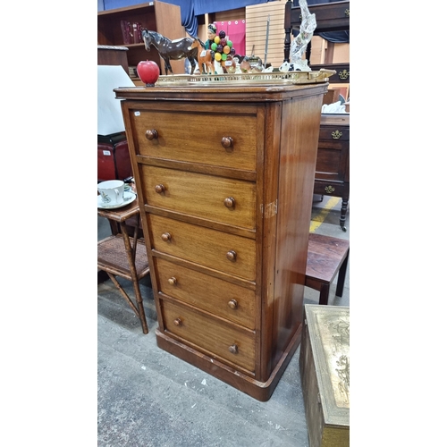 784 - Star lot : A stunning Victorian tall walnut writing desk with five drummy drawers to front, opening ... 