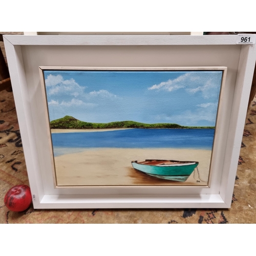 961 - Star Lot : An original Susan Holmes (Irish, contemporary) oil on canvas painting featuring a coastal... 