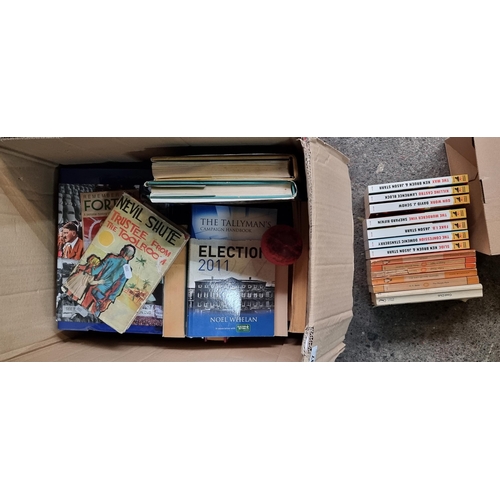 997 - A cardboard box of vintage books, inc a book set.