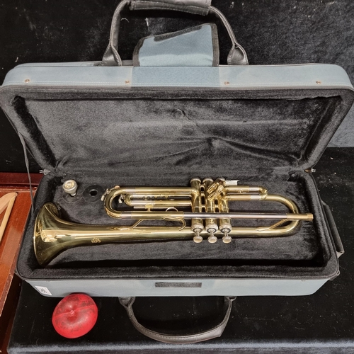 145 - A J.Micheal trumpet in beautiful condition with carry case and mouth piece. Looks as new.