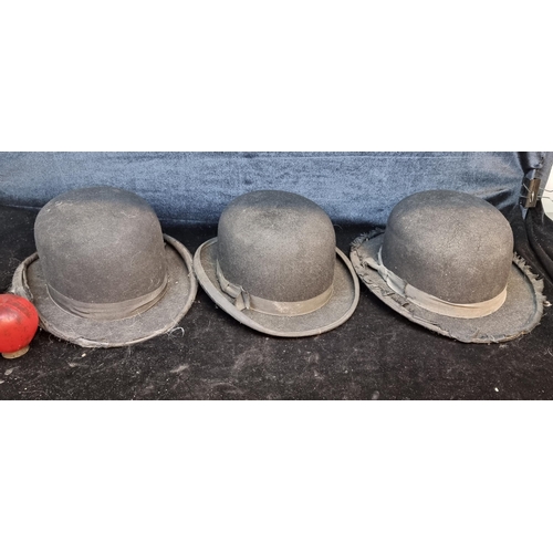 149 - Three vintage bowler hats including one made in London and one retailed in Roscrea.