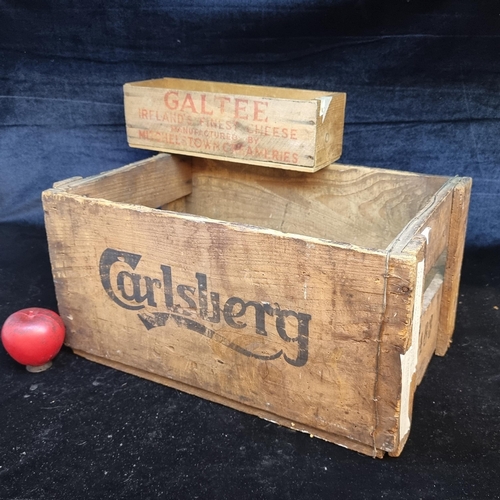 150 - Two vintage crates includingone advertising Carlsburg from Legg Brothers Dublin along with a Galty b... 