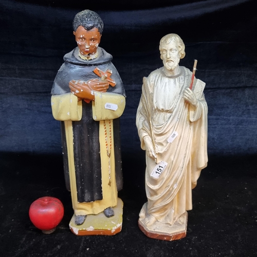 151 - Two lovely examples of tall religious statues including one depicting Saint Martin and the other sig... 