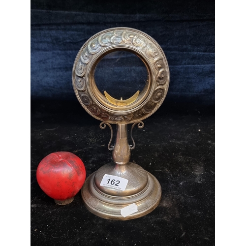 162 - An antique eucharistic monstrance alter shrine in white metal. Fabulous work in this piece.