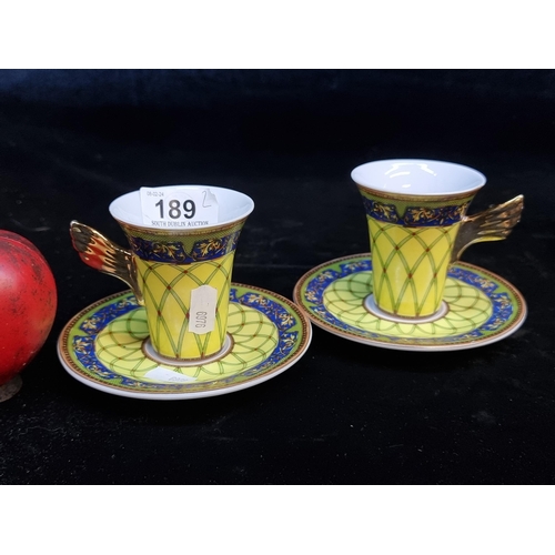 189 - Two pairs of designer Versace espresso cups and saucers. In love condition.