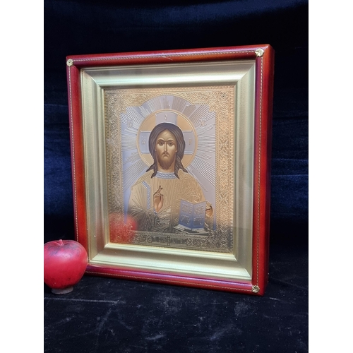 201 - Star Lot : A fabulous large  antique, beautiful icon image featuring Jesus Christ in Riza. Painted b... 